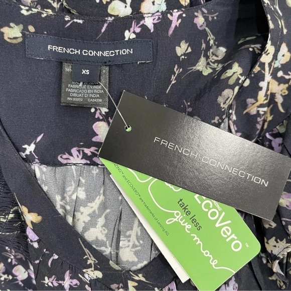 FRENCH CONNECTION Womens Birgin Colette Eco Crepe Ruffle Tiered Dress Navy NWT - Picture 12 of 14